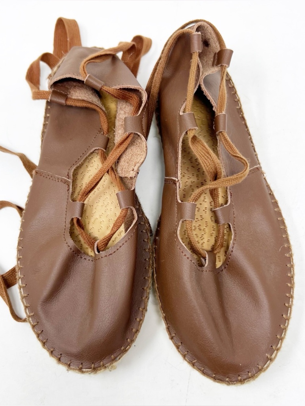 TUMBLEWEED TIENDA BROWN LEATHER LACE UP ESPADRILLE SHOES WOMENS SZ 9 nwot